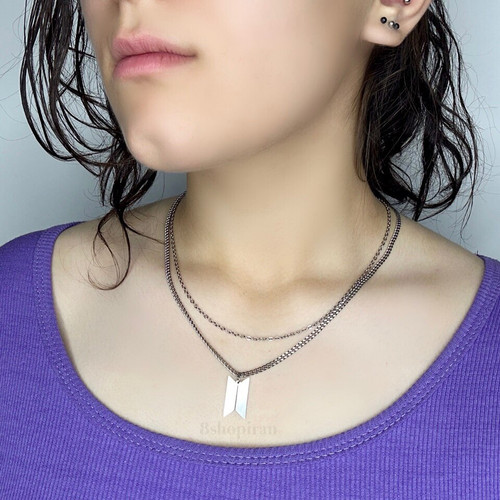 گردنبند استیل دو لایه آویز بی تی اس BTS