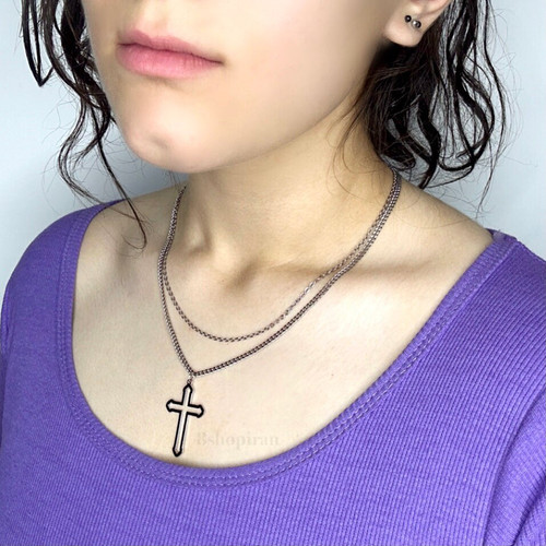 گردنبند دو لایه آویز صلیب بزرگ