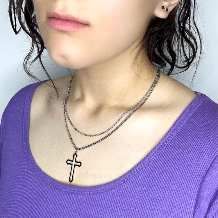 گردنبند دو لایه آویز صلیب بزرگ