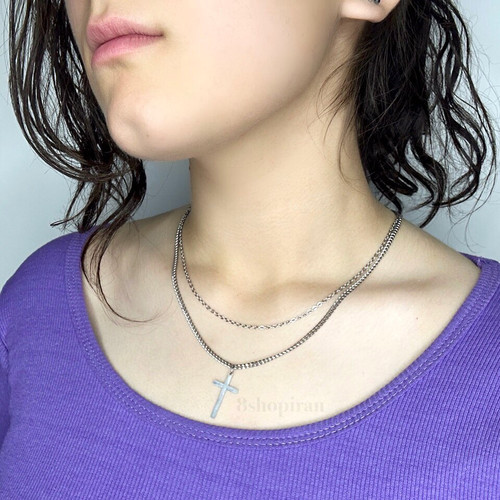 گردنبند استیل دو لایه آویز صلیب کوچک