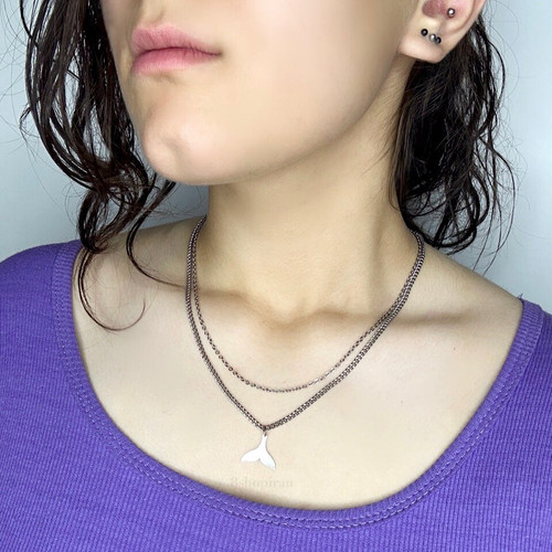 گردنبند استیل دو لایه آویز دم وال