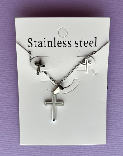 زیورآلات نیم ست استیل زنانه طرح صلیب با گردنبند استیل و رنگ ثابت