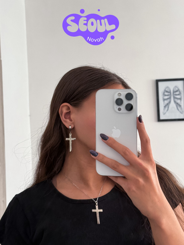 نیم ست گردنبند و گوشواره یونیسکس استیل طرح صلیب بزرگ دستساز