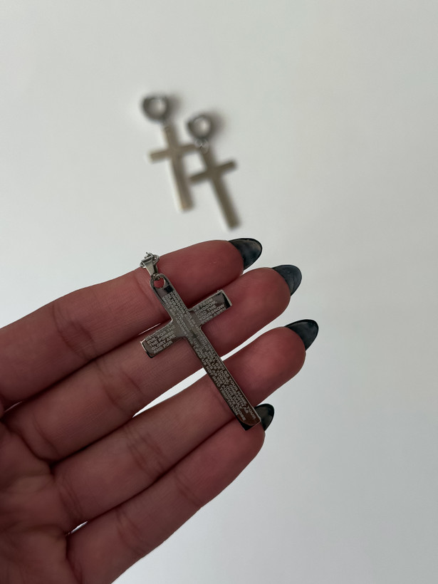 نیم ست گردنبند و گوشواره یونیسکس استیل طرح صلیب بزرگ دستساز