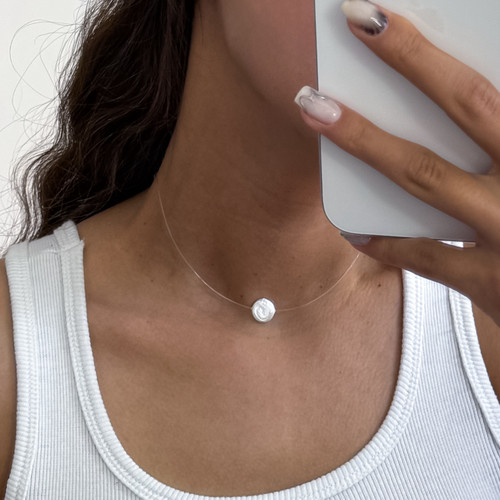 گردنبند زنانه و دخترانه نخ نامرئی چشم نظر و مروارید پرورشی دستساز