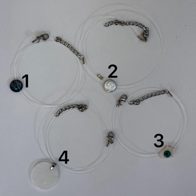 گردنبند زنانه و دخترانه نخ نامرئی چشم نظر و مروارید پرورشی دستساز