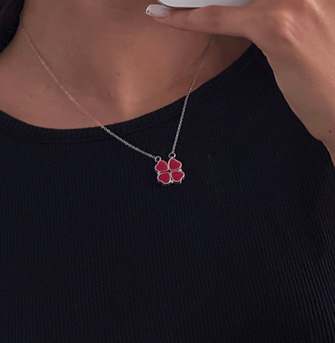 گردنبند استیل مگنتی طرح قلب و گل زنانه دو حالته