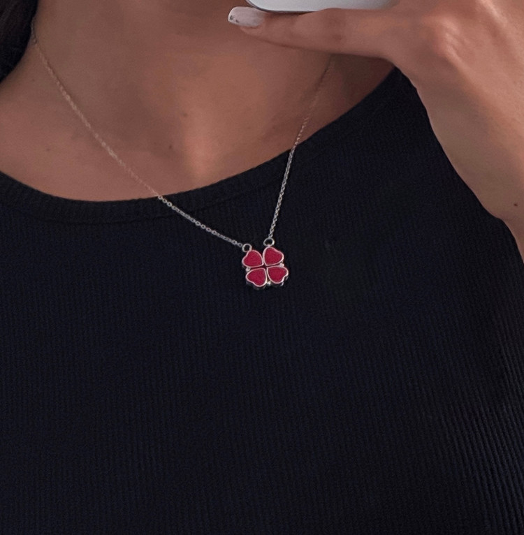 گردنبند استیل مگنتی طرح قلب و گل زنانه دو حالته