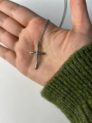 پلاک صلیب استیل همراه با گردنبند استیل مردانه و زنانه